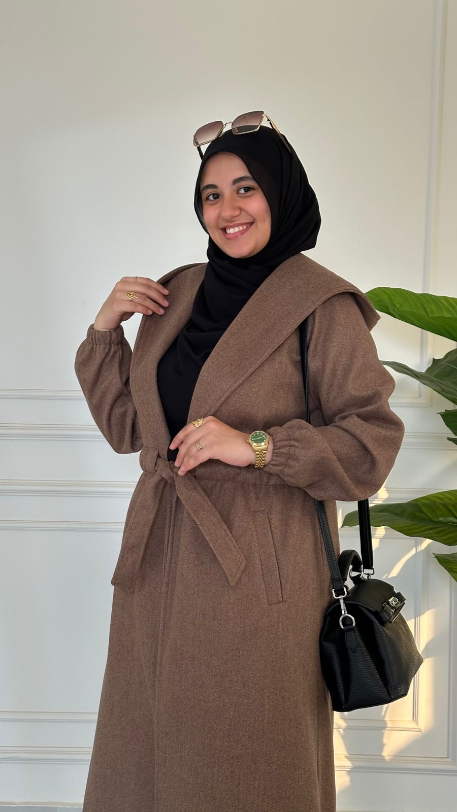 Melis Wool Felt Coat with hood - Brown