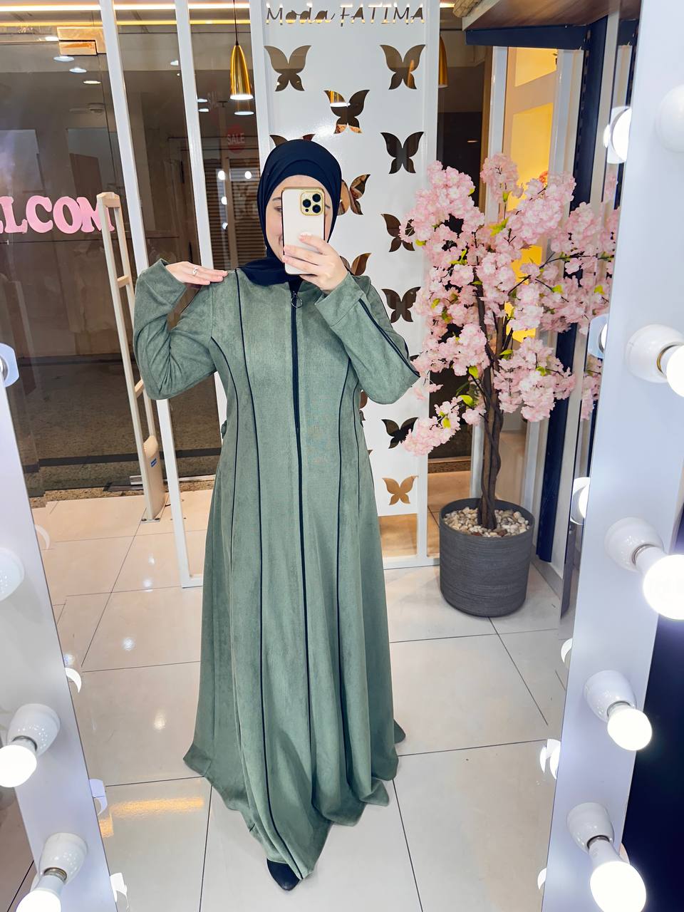 Abaya Panel Ribbed Suede Mint 61016