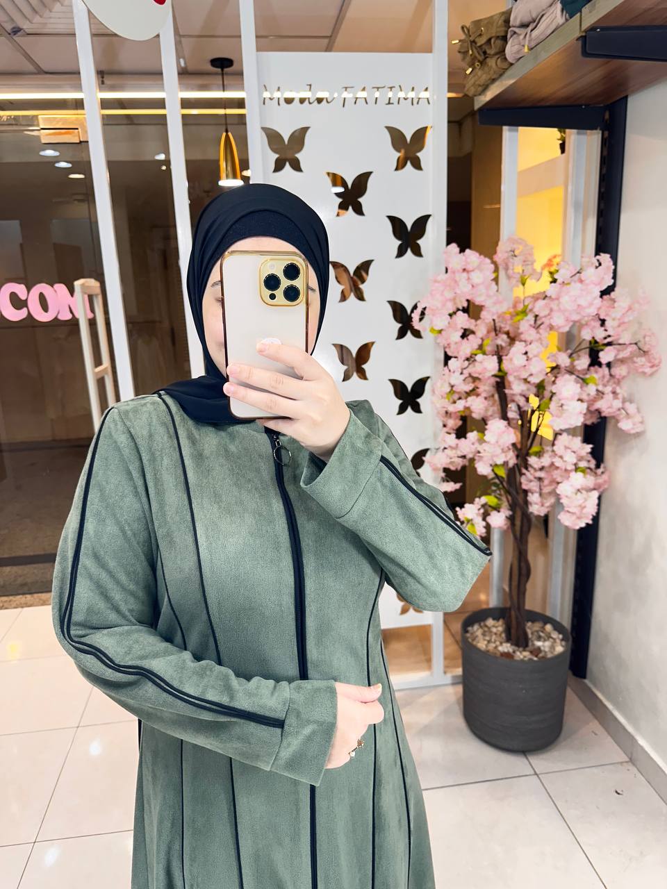 Abaya Panel Ribbed Suede Mint 61016