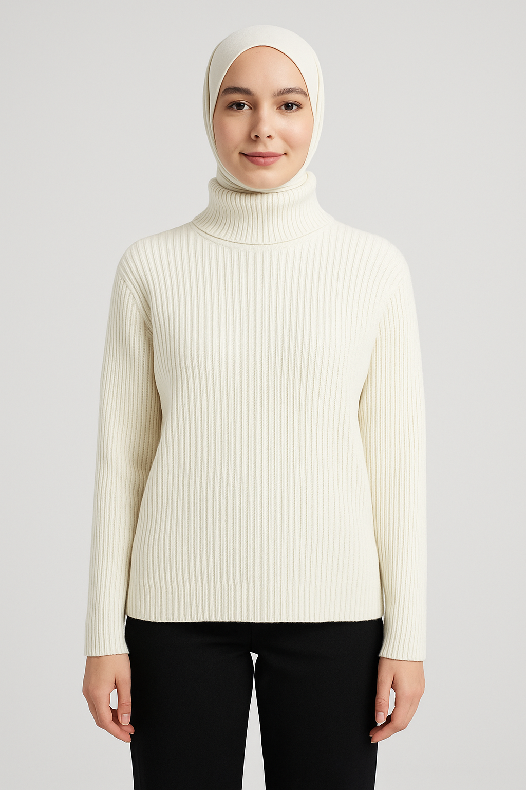 Ribbed wool half-neck top