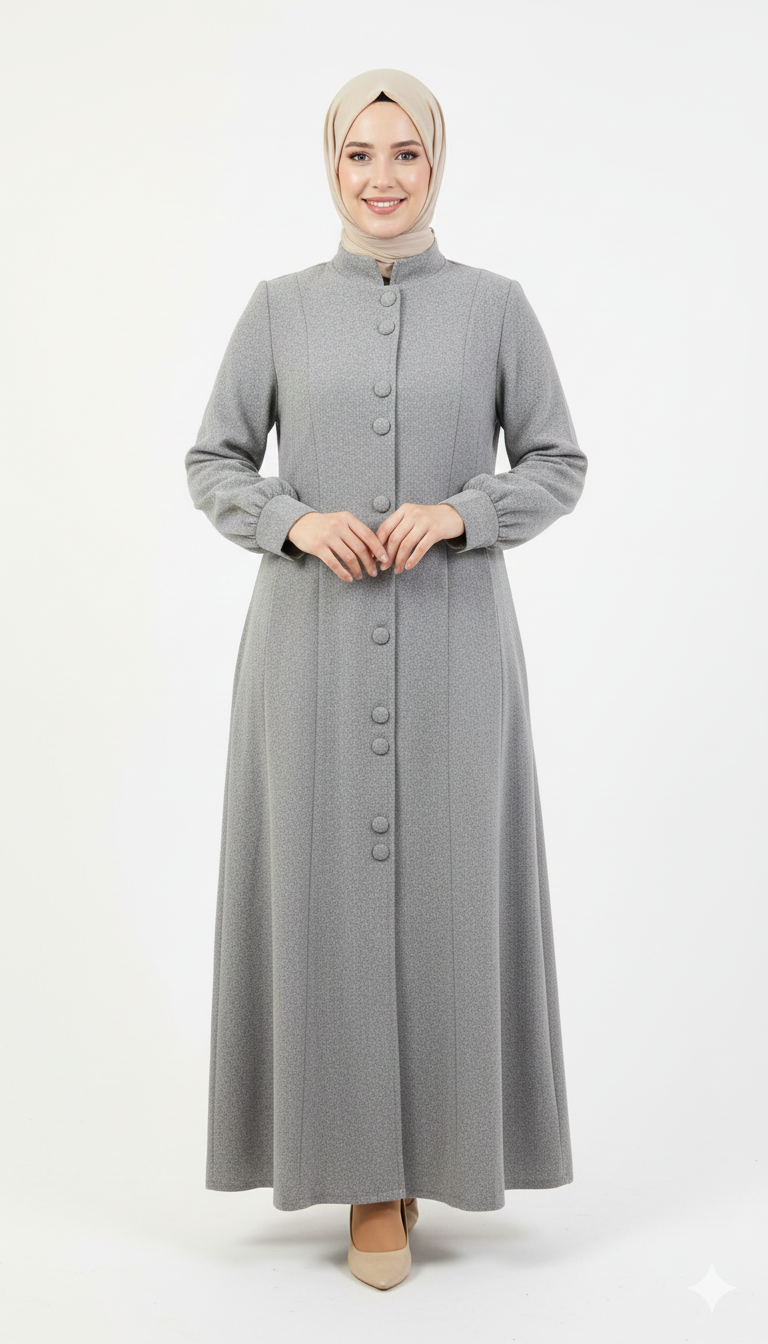 Buttoned Wool Dress - Gray