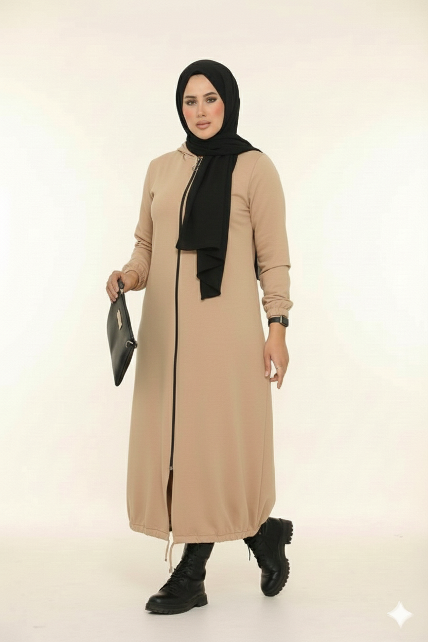 Waterproof Zipper Dress - Beige