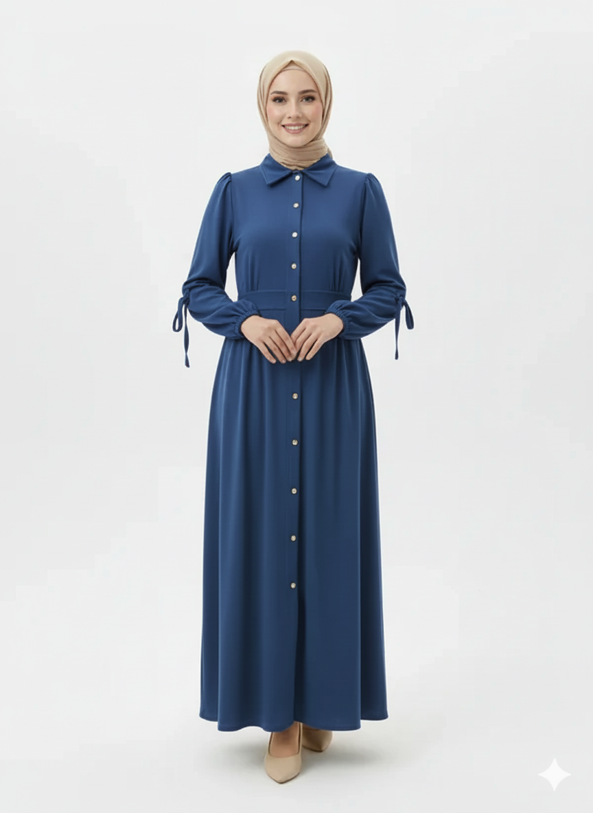 Laura Wool Dress with Bow -Blue