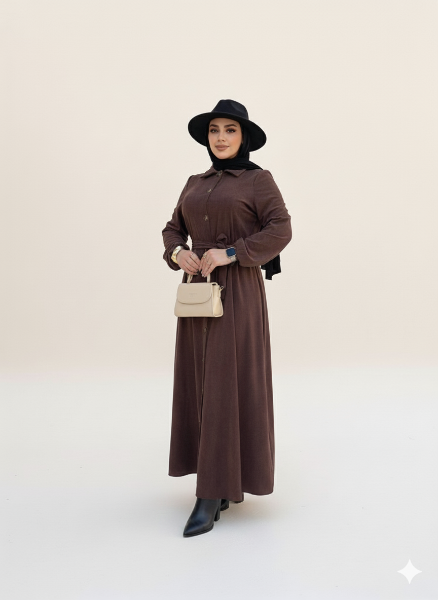 ROQI Ribbed Suede Dress - Brown