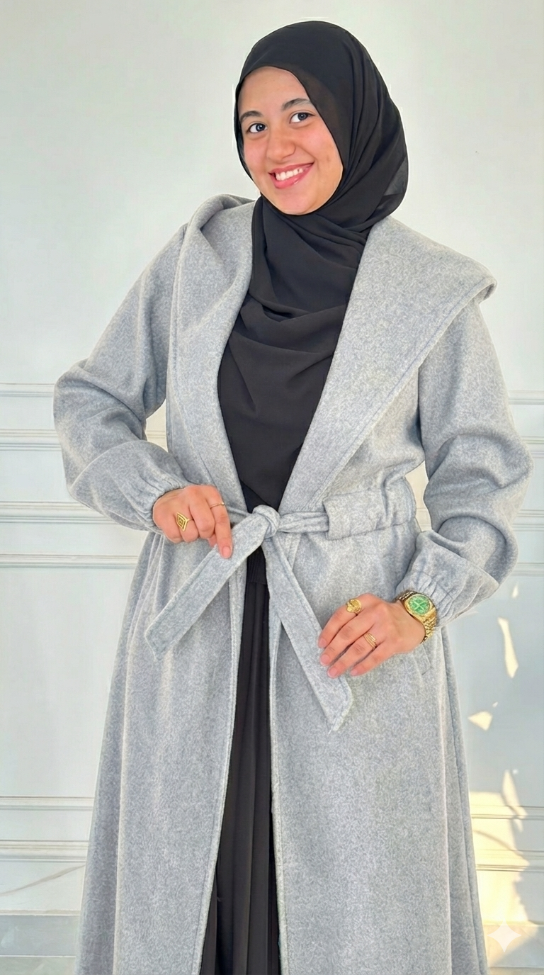 Melis Wool Felt Coat with hood - Gray