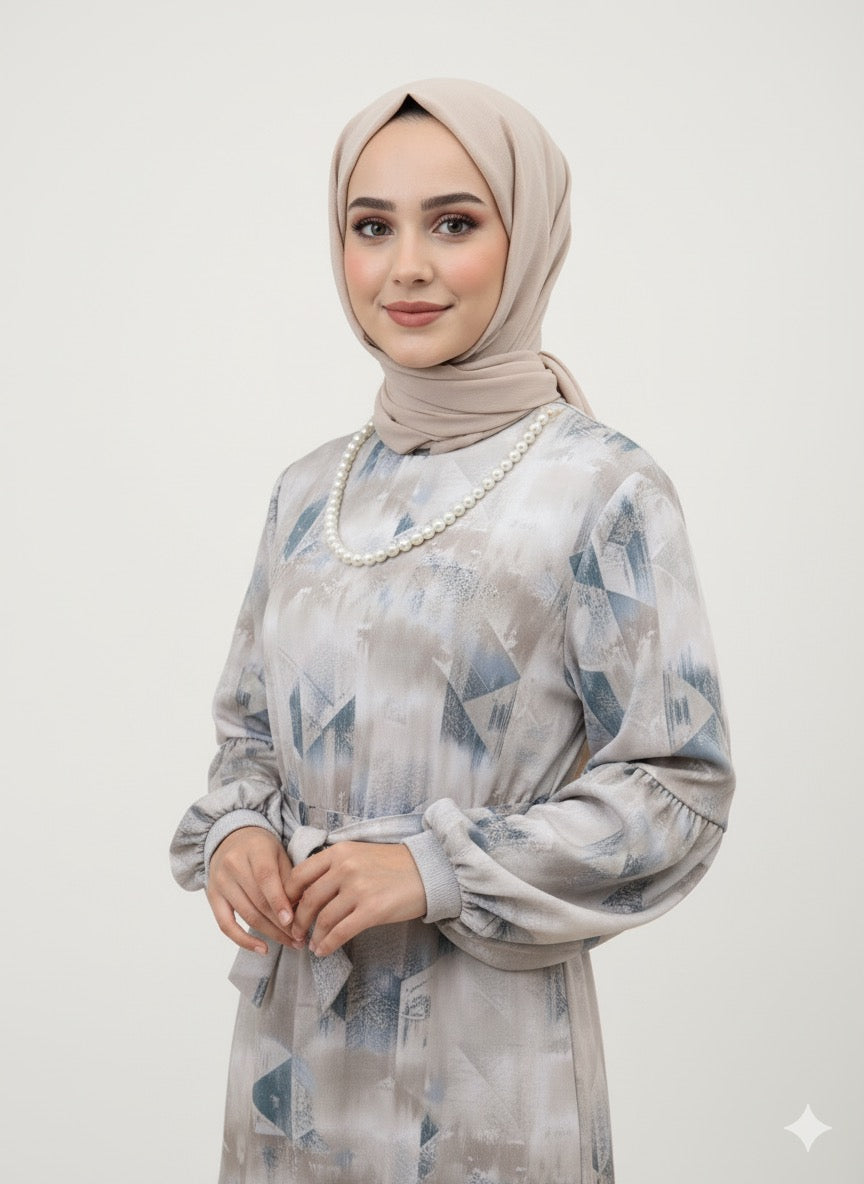 Dress Floral Tiered Suede Beige 25469