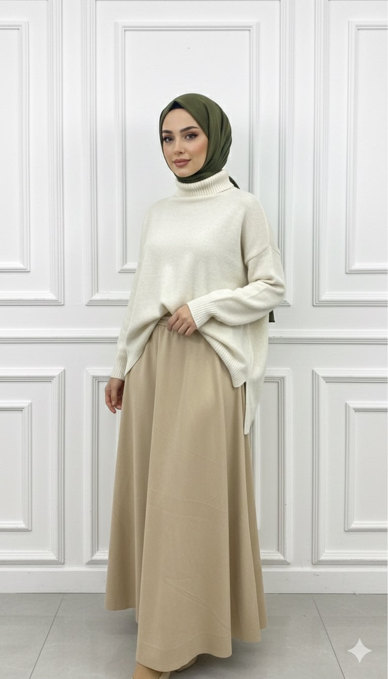 Plain suede skirt - Beige
