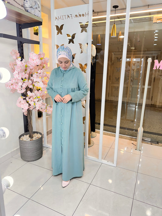 Hoodie Abaya Buttons Suede Mint 25477