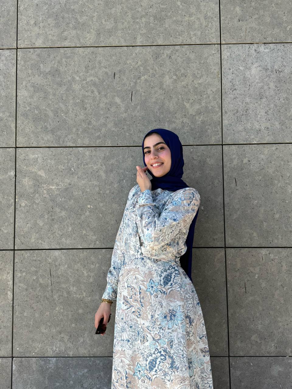Marquise Soft Printed Dress With Belt Blue*Beige