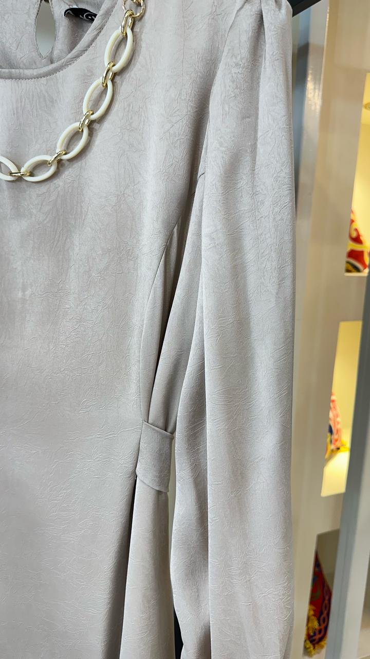 Shimmer Jacqurad Satin Dress Beige