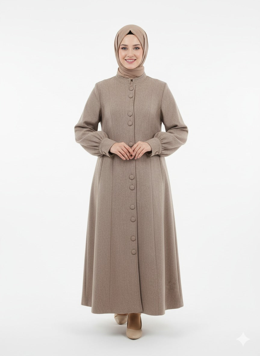 Buttoned Wool Dress - Beige