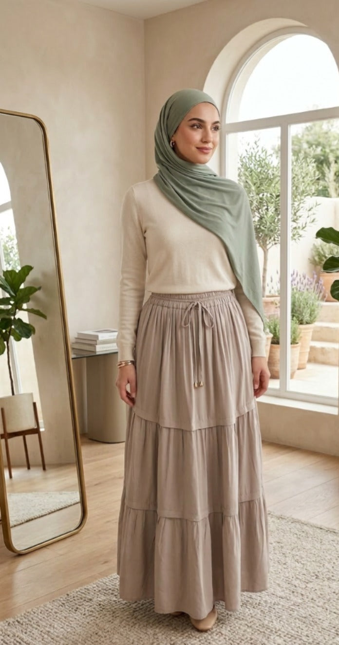 Mira Gabardine Tiered Skirt-Begie