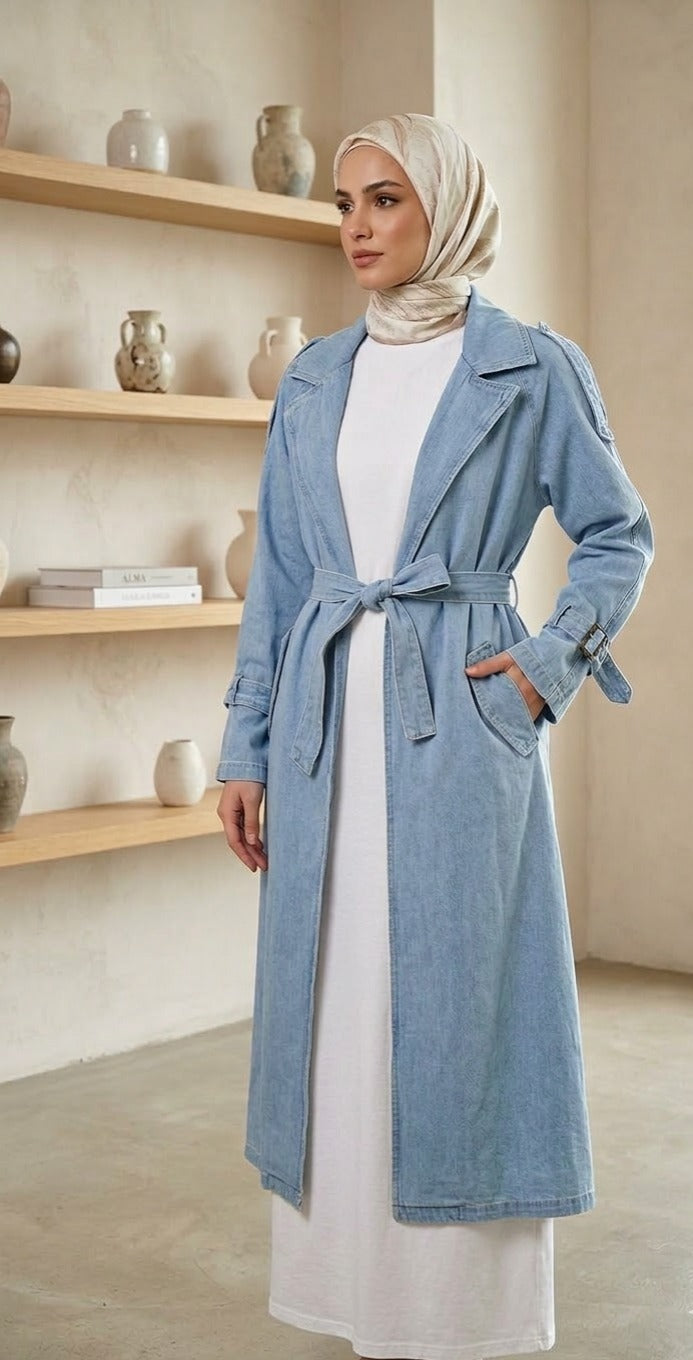 Belted Denim Trench Coat