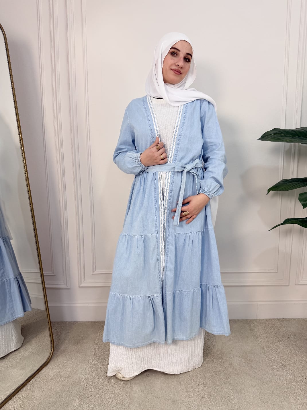 Guipure Denim Cardigan with Belt