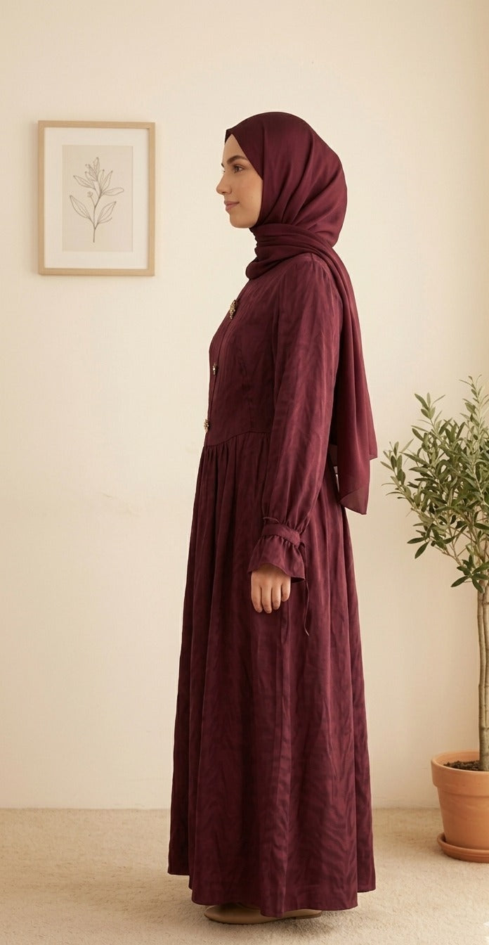 Moug Jacquard Dress-dark red