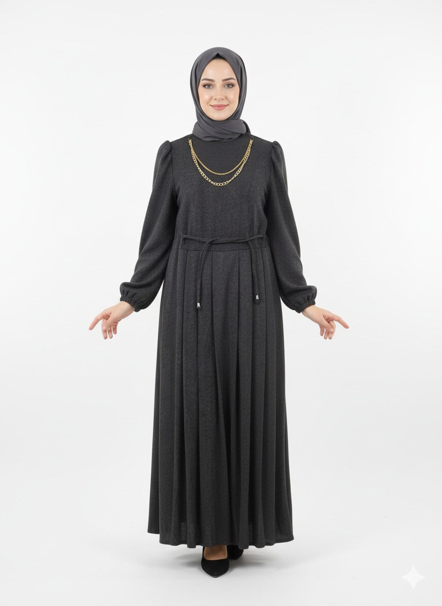 Pleated Wool Dress - Dark Gray