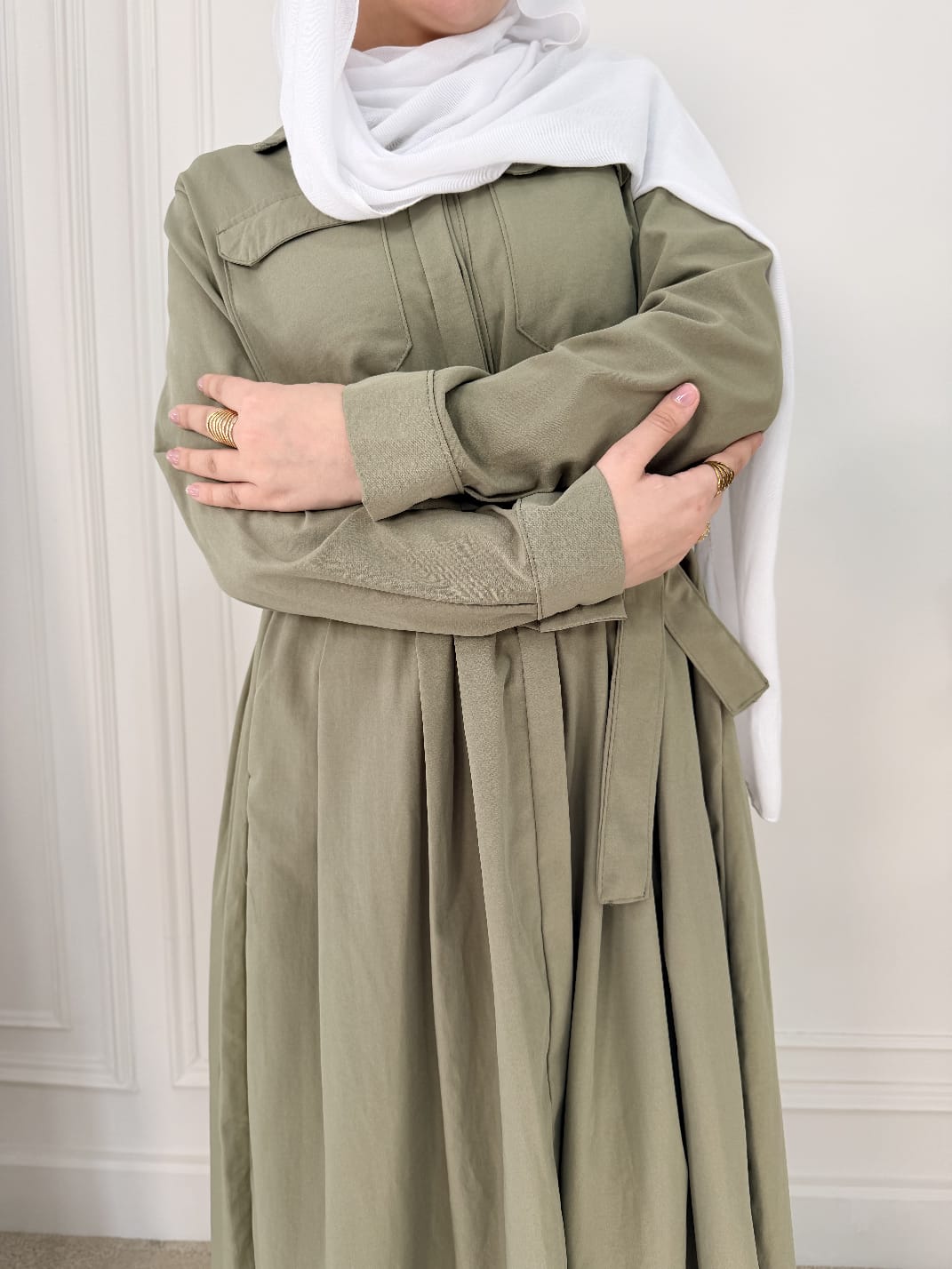LaRose Longline Belted Shir-Olive