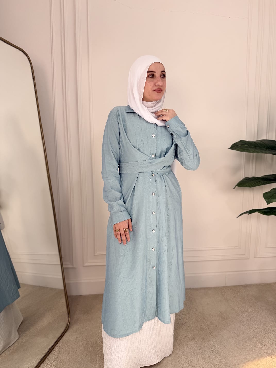 Lucinda Longline Belted Shirt - Turquoise