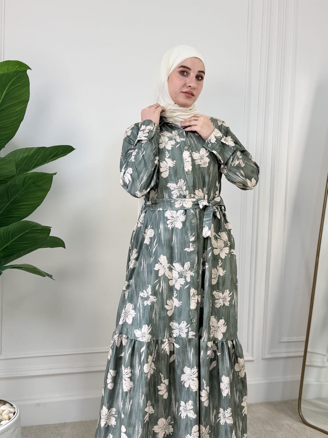 Rose dress Printed With Buttons - Green