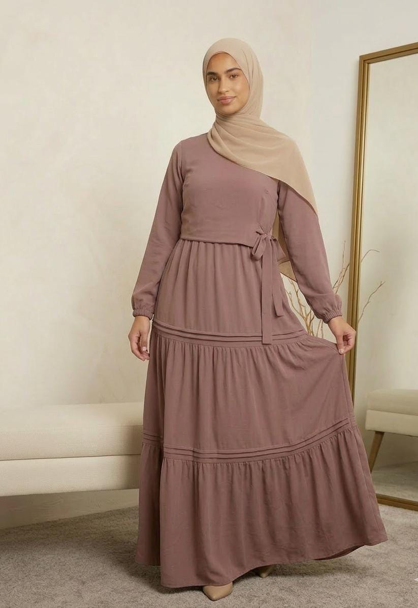 Lauren Tiered Crepe Dress with Matching Hijab-Cashmere