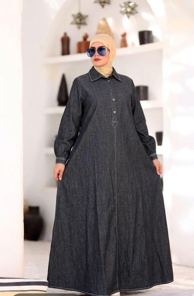 Nariman Black Denim Button-Down Dress