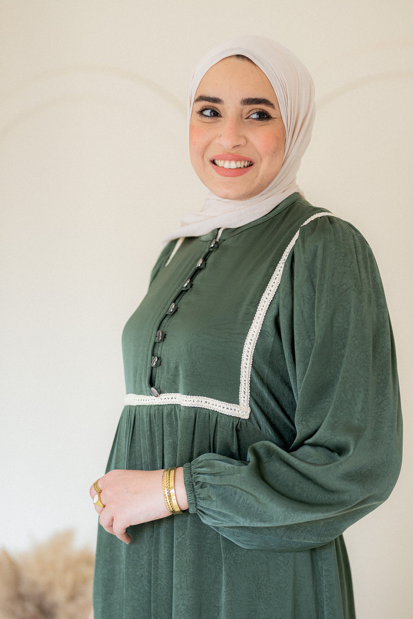 Shimmer Jacqurad Satin Dress Dark Green