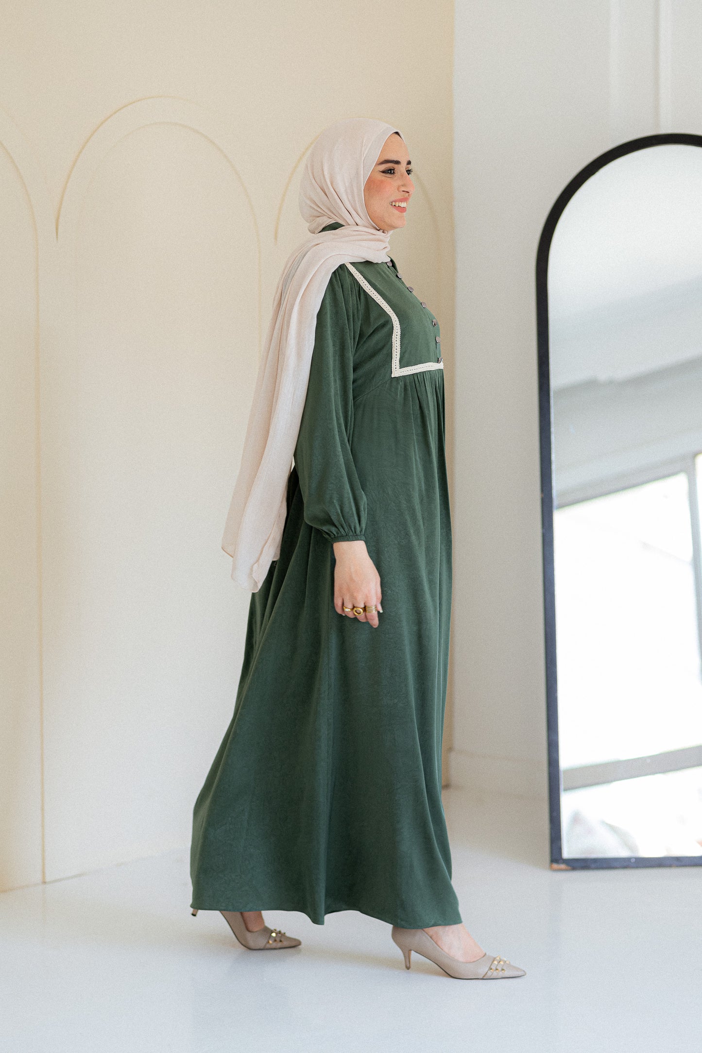 Shimmer Jacqurad Satin Dress Dark Green