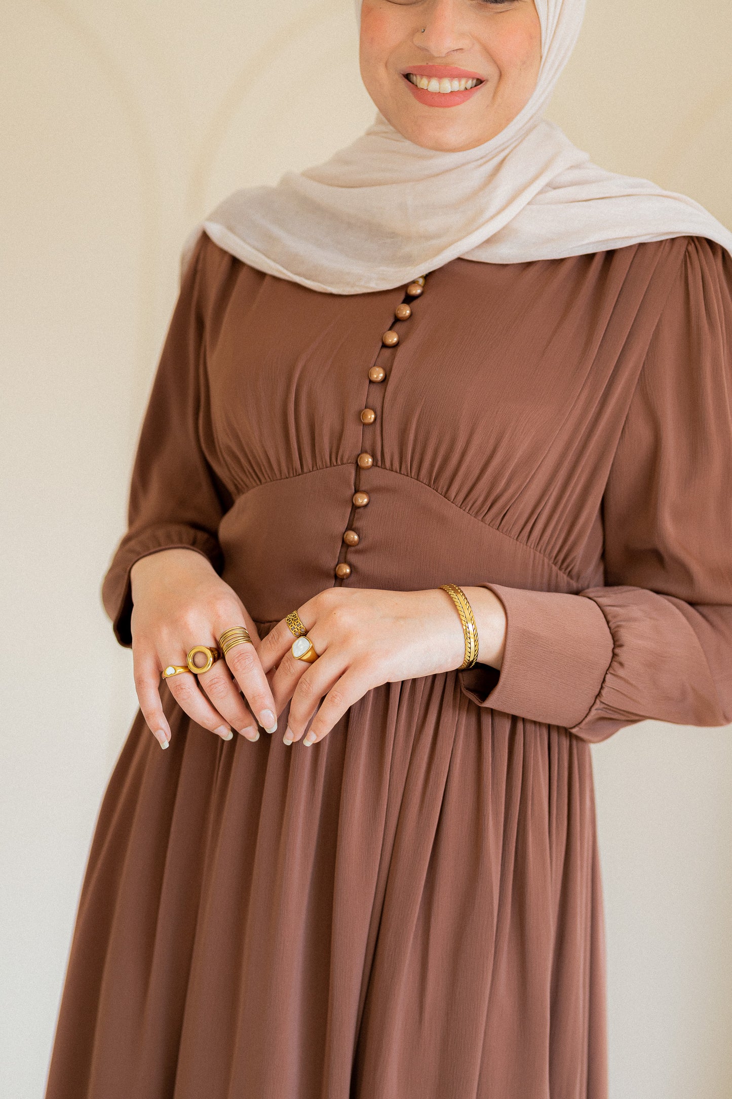 Shimmer Satin Dress Brown