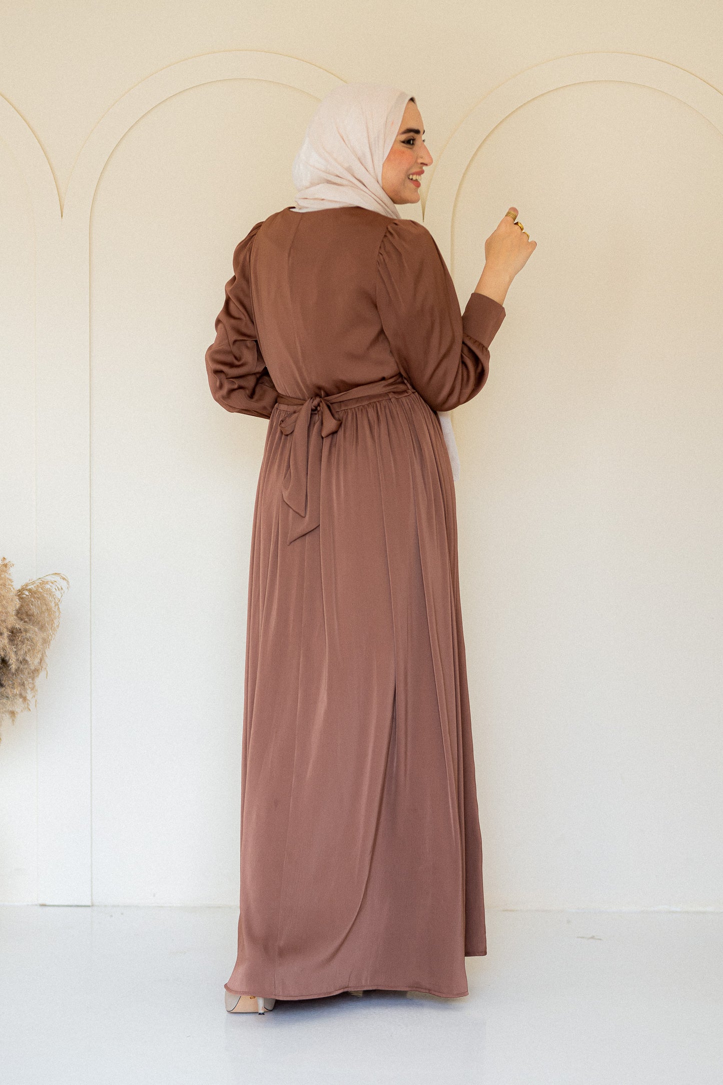 Shimmer Satin Dress Brown