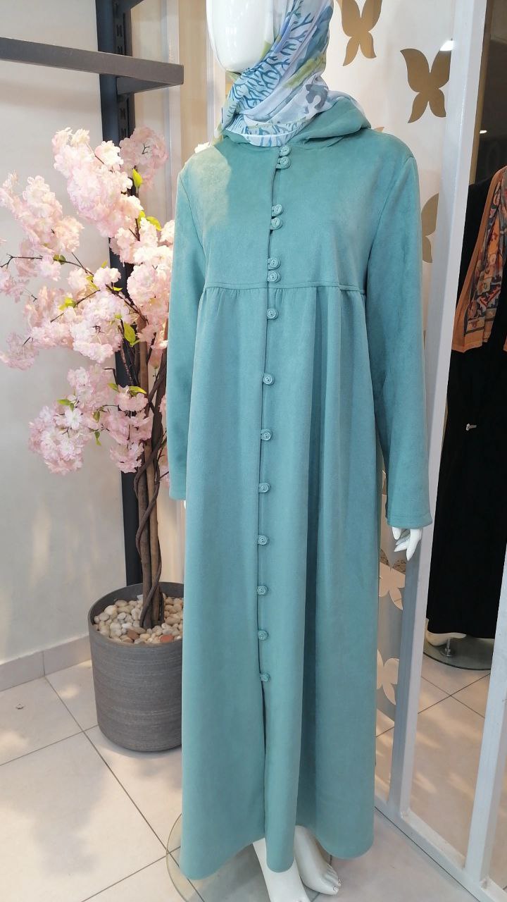 Hoodie Abaya Buttons Suede Mint 25477