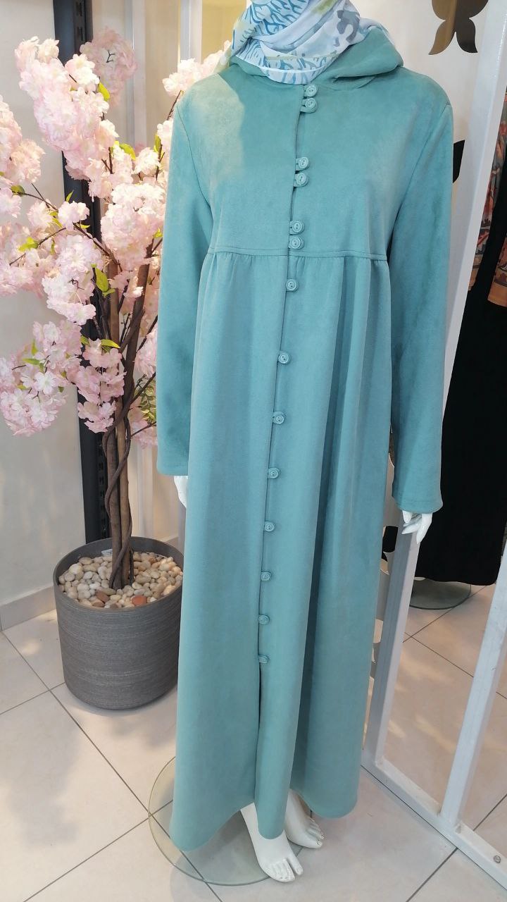 Hoodie Abaya Buttons Suede Mint 25477