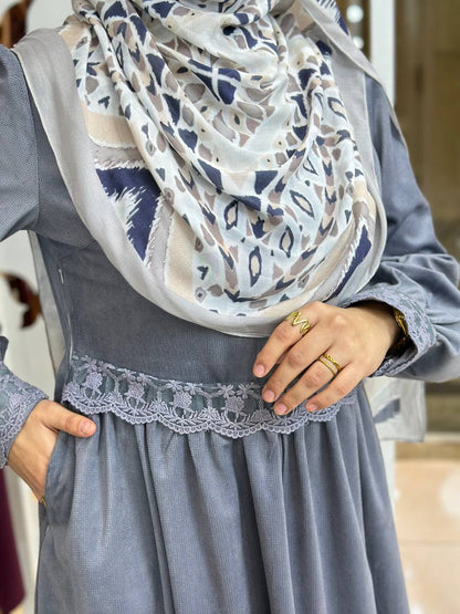 Floral Velvet Dress - Gray