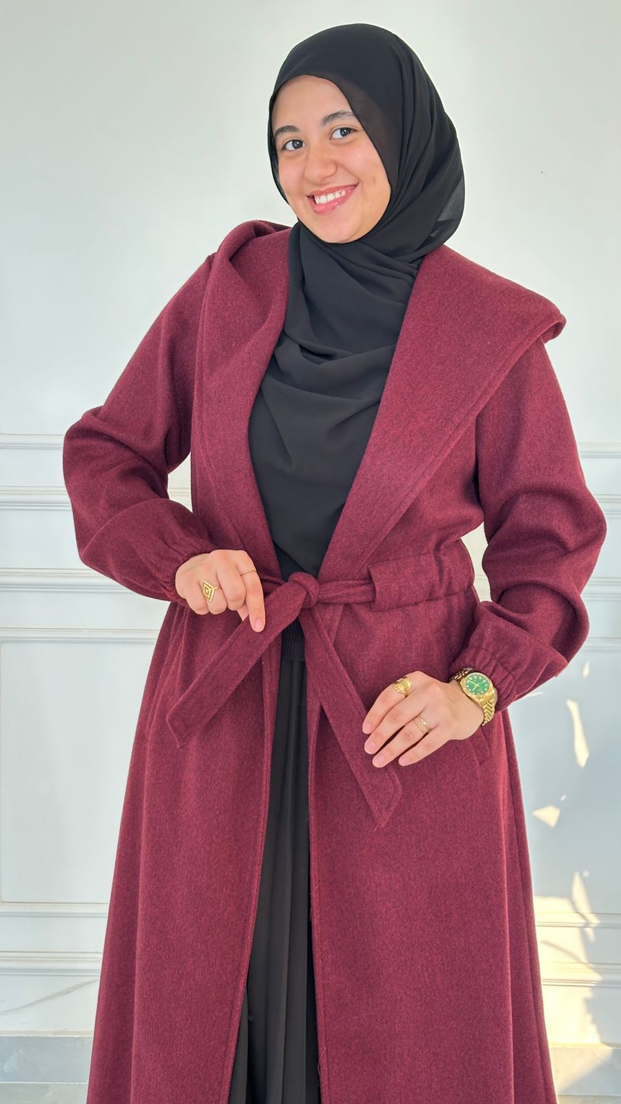 Melis Wool Felt Coat with hood - Dark Red
