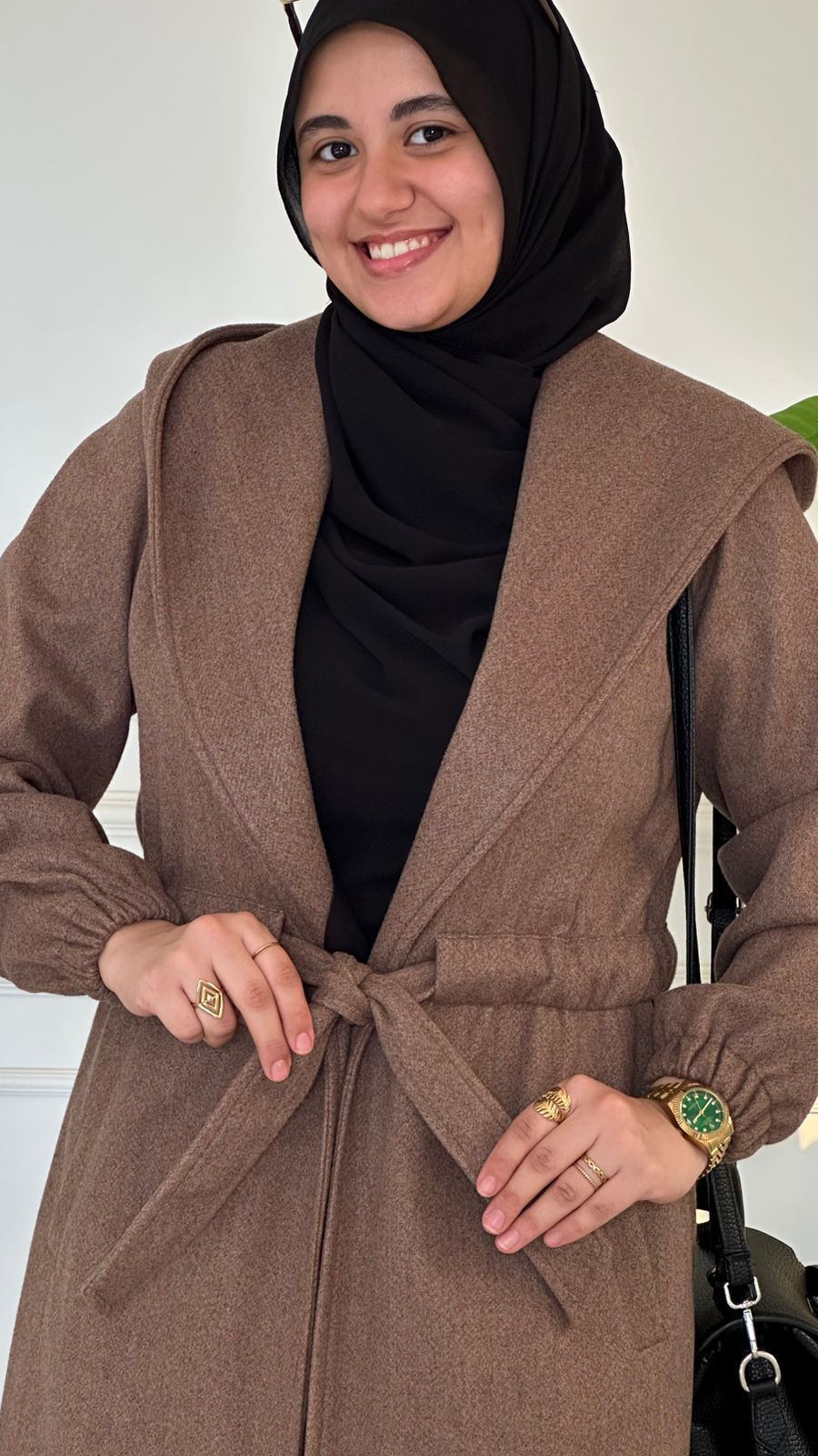 Melis Wool Felt Coat with hood - Brown