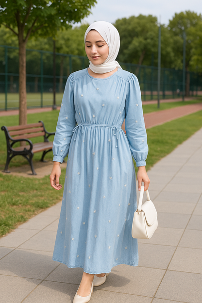 Radiant Embroidered Jeans Dress