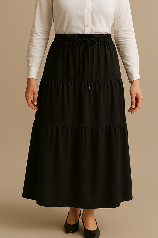 Black Lined Linen Skirt