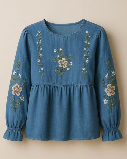 Denim Embroidered Blouse