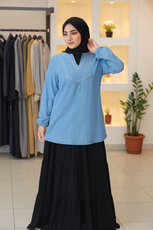 Denim Blouse Embroidered