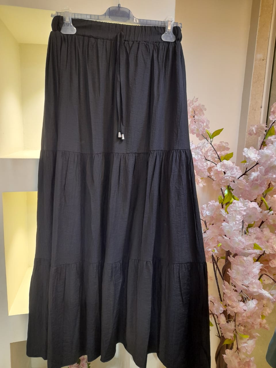 Black Lined Linen Skirt