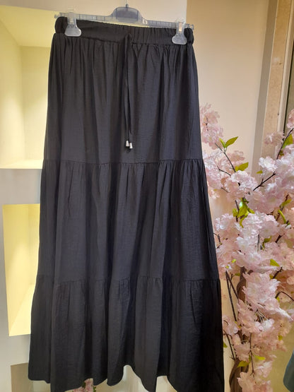 Black Lined Linen Skirt