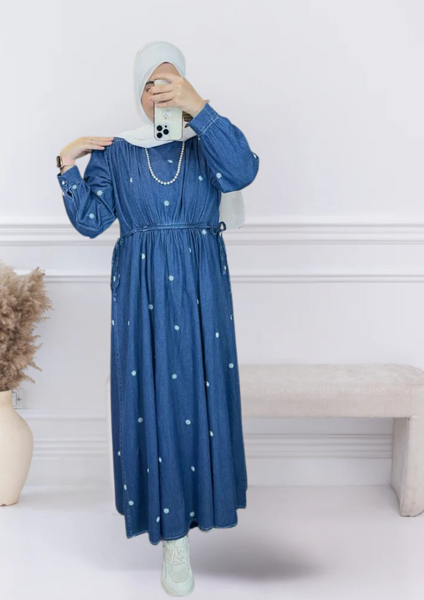 Radiant Embroidered Jeans Dress