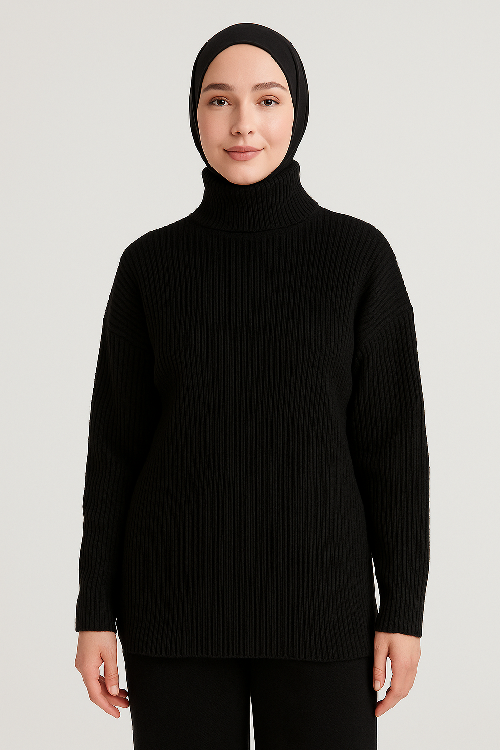 Ribbed wool half-neck top