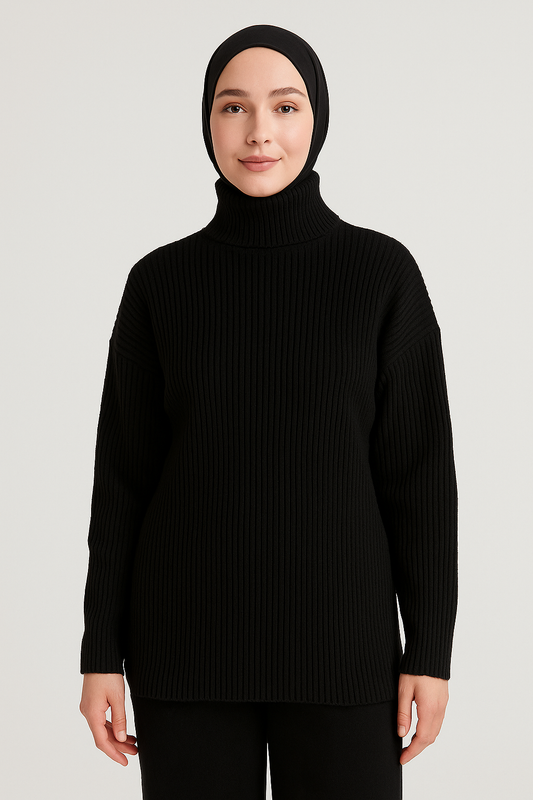 Ribbed wool half-neck top