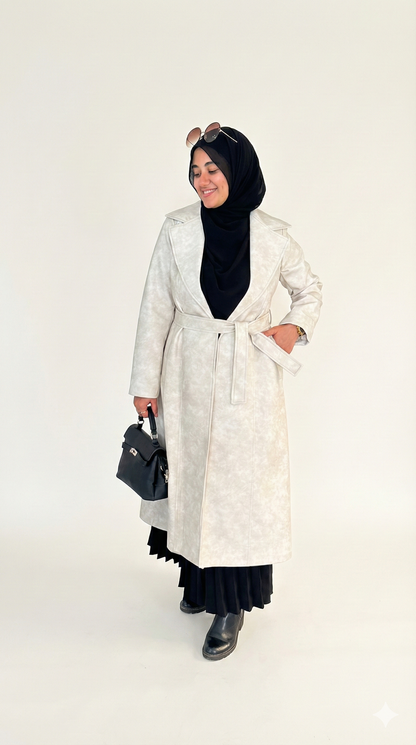 Leather coat with satin lining