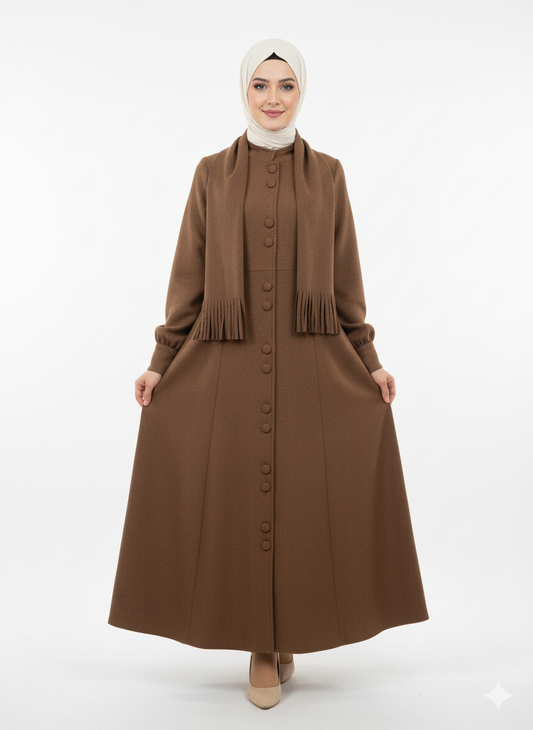 Buttoned Wool Dress - Brown