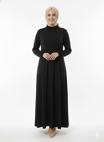 Basic Wool Top with Neckline - Black