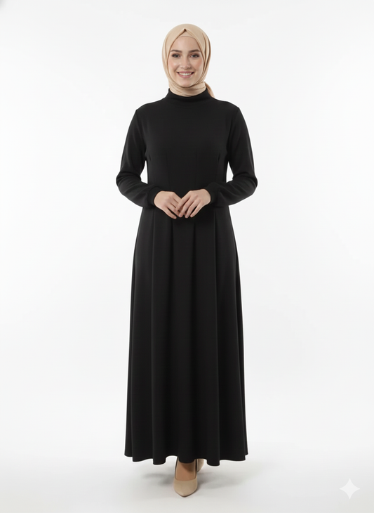 Basic Wool Top with Neckline - Black