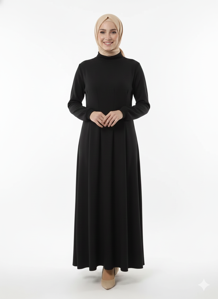Basic Wool Top with Neckline - Black