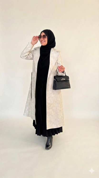 Leather coat with satin lining