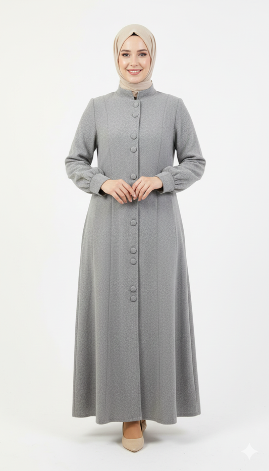 Buttoned Wool Dress - Gray